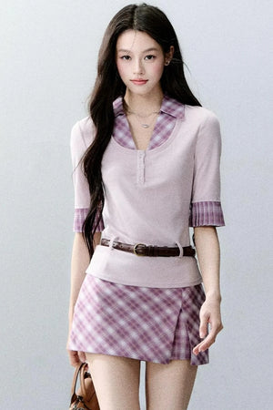 Misty Purple Patchwork Blouse Set-Up