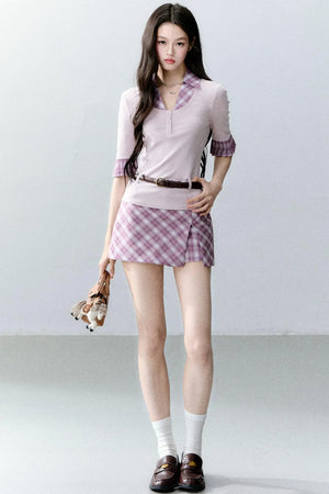 Misty Purple Patchwork Blouse Set-Up