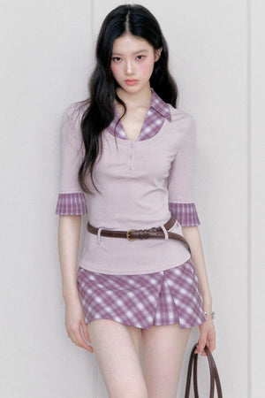 Misty Purple Patchwork Blouse Set-Up
