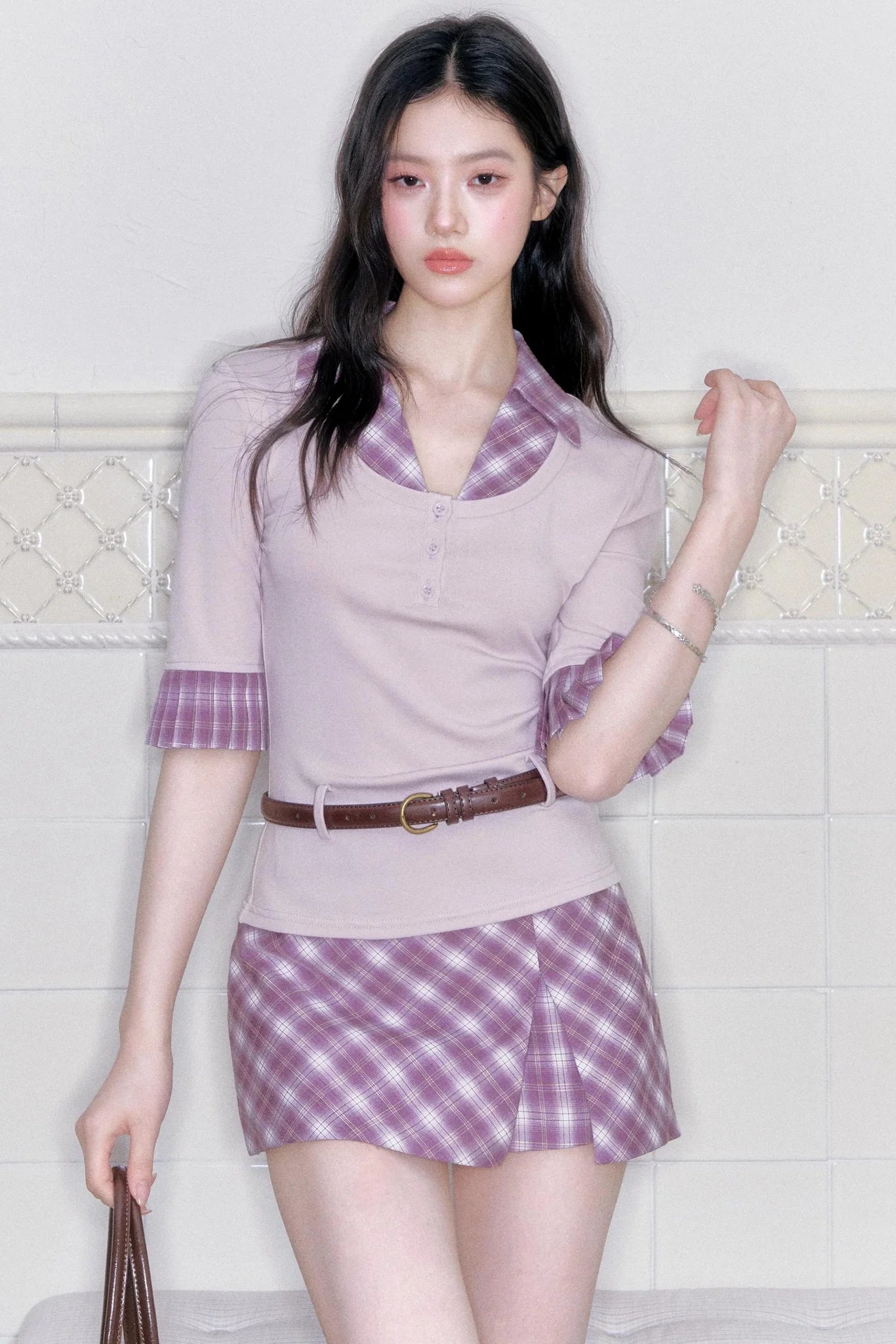 Misty Purple Patchwork Blouse Set-Up