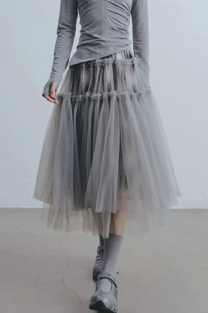 Misty Roaming Plaid Mesh Skirt