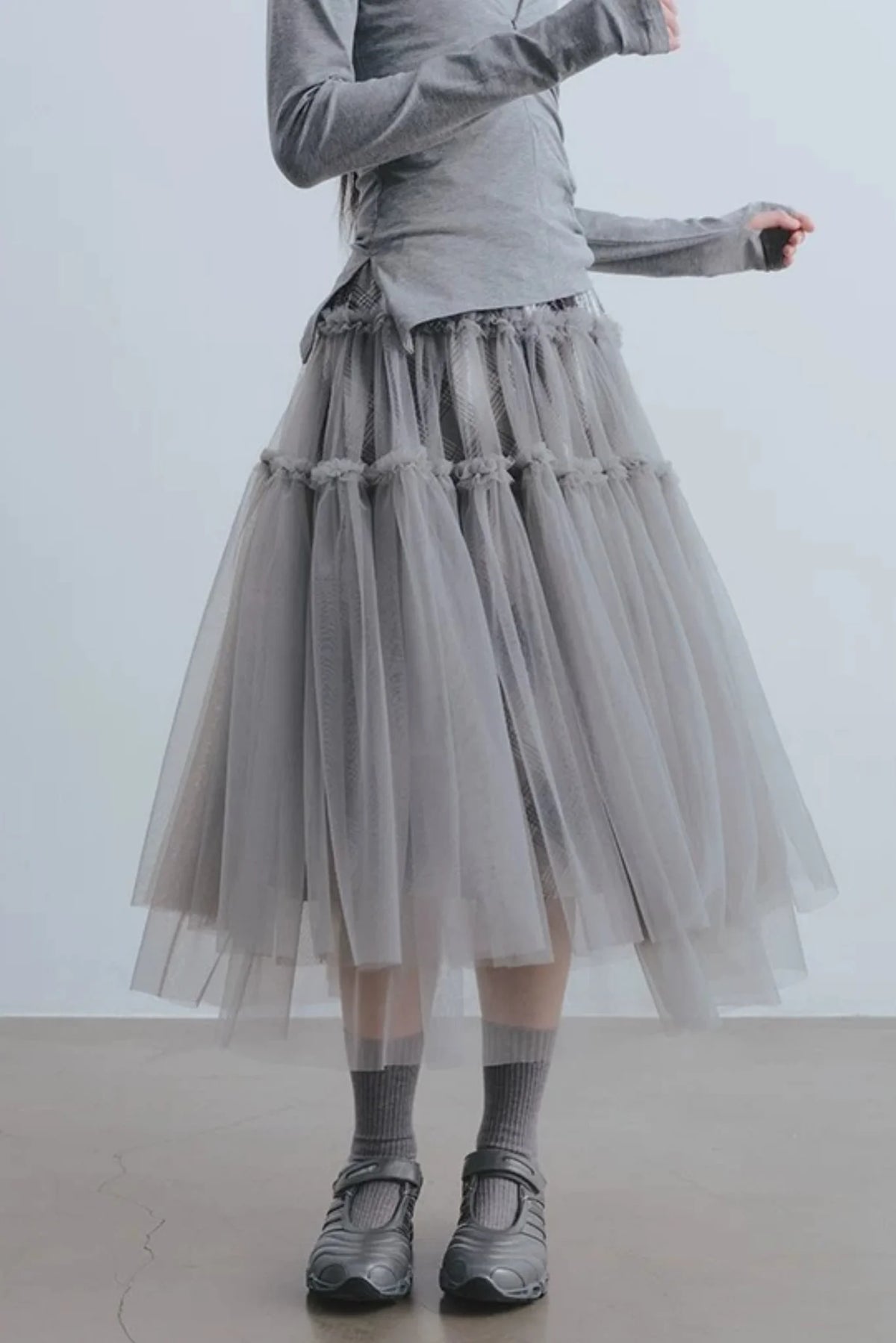 Misty Roaming Plaid Mesh Skirt