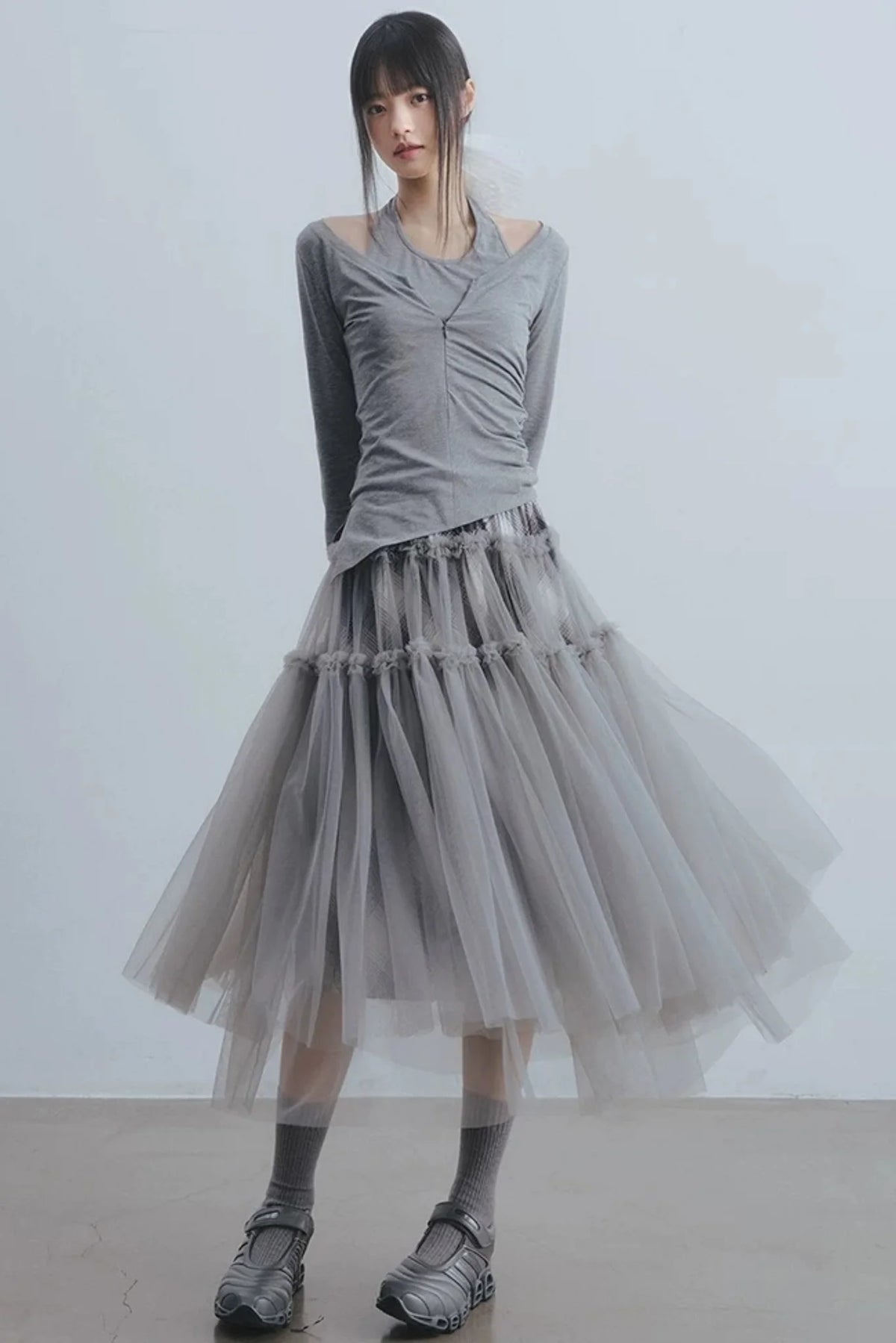 Misty Roaming Plaid Mesh Skirt