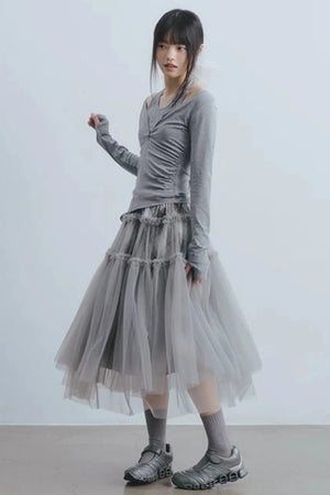 Misty Roaming Plaid Mesh Skirt