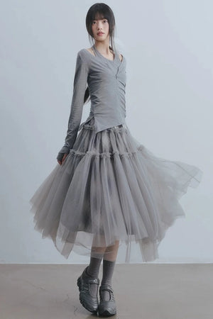 Misty Roaming Plaid Mesh Skirt