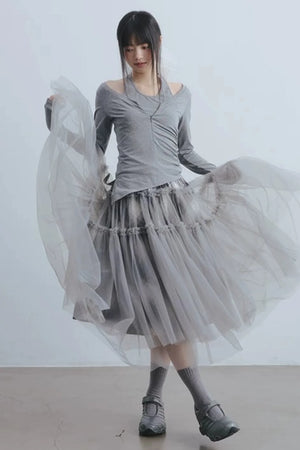 Misty Roaming Plaid Mesh Skirt
