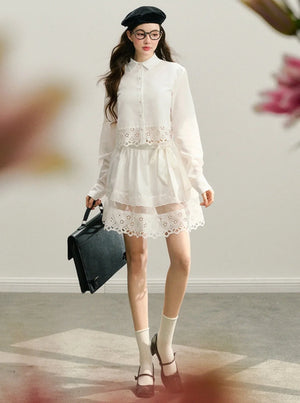 MIU Lace Skirt Shirt Set-Up