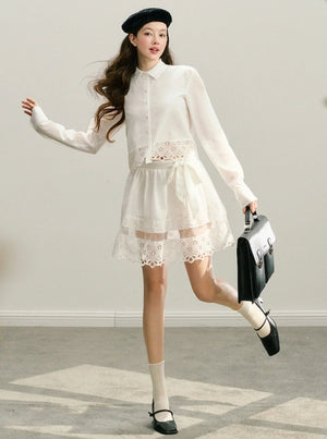 MIU Lace Skirt Shirt Set-Up