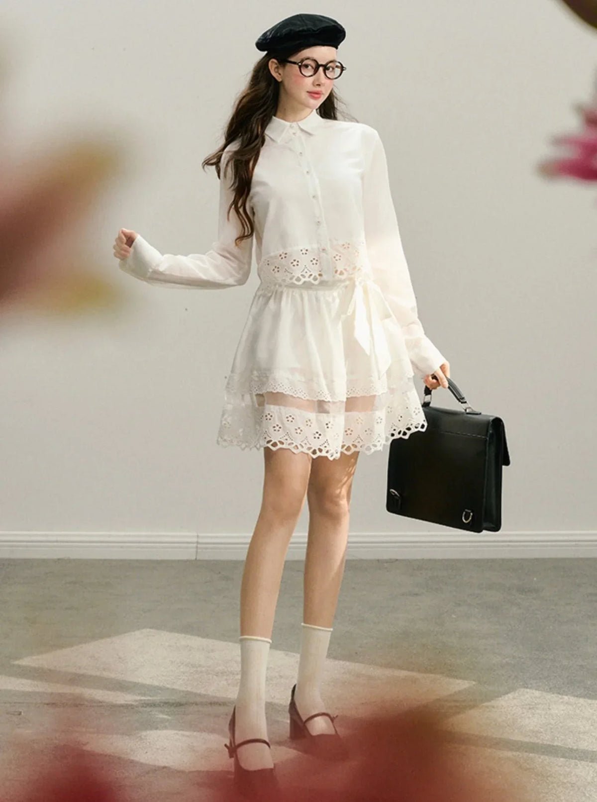 MIU Lace Skirt Shirt Set-Up