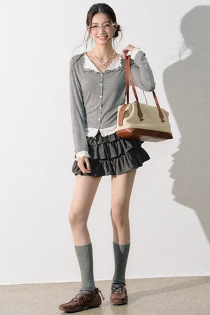 Miu-Style Collared Knit Sweater