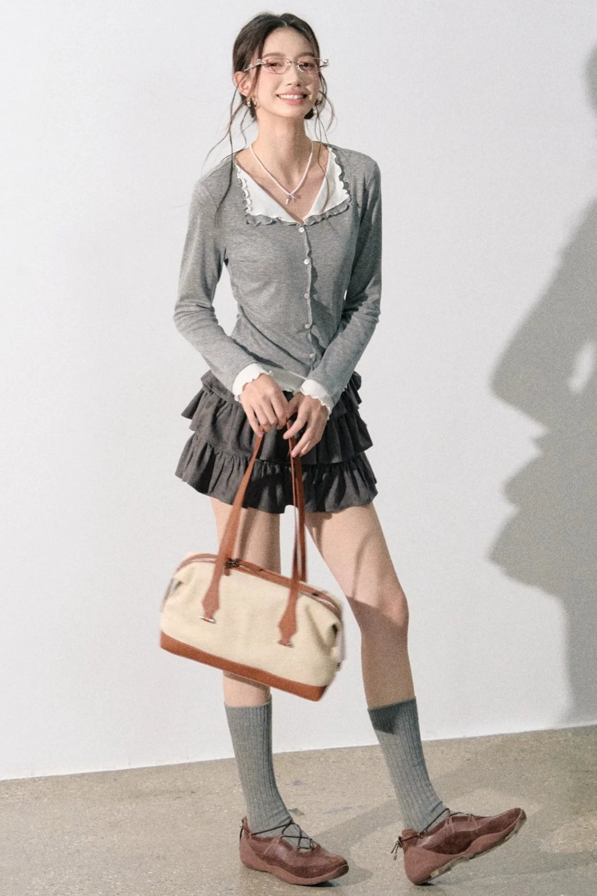 Miu-Style Collared Knit Sweater