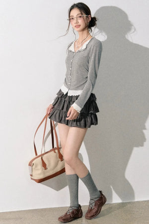 Miu-Style Collared Knit Sweater
