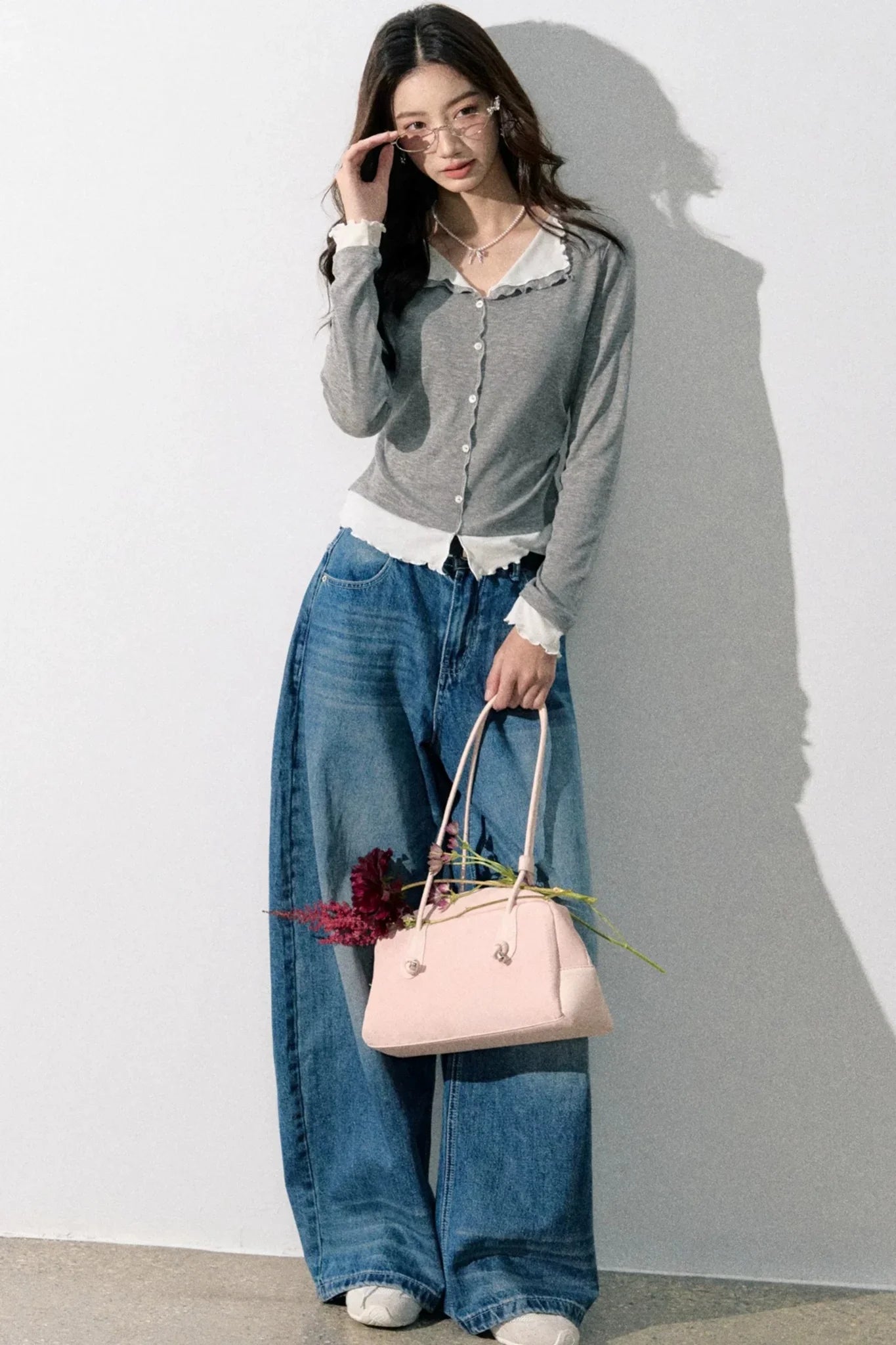 Miu-Style Collared Knit Sweater