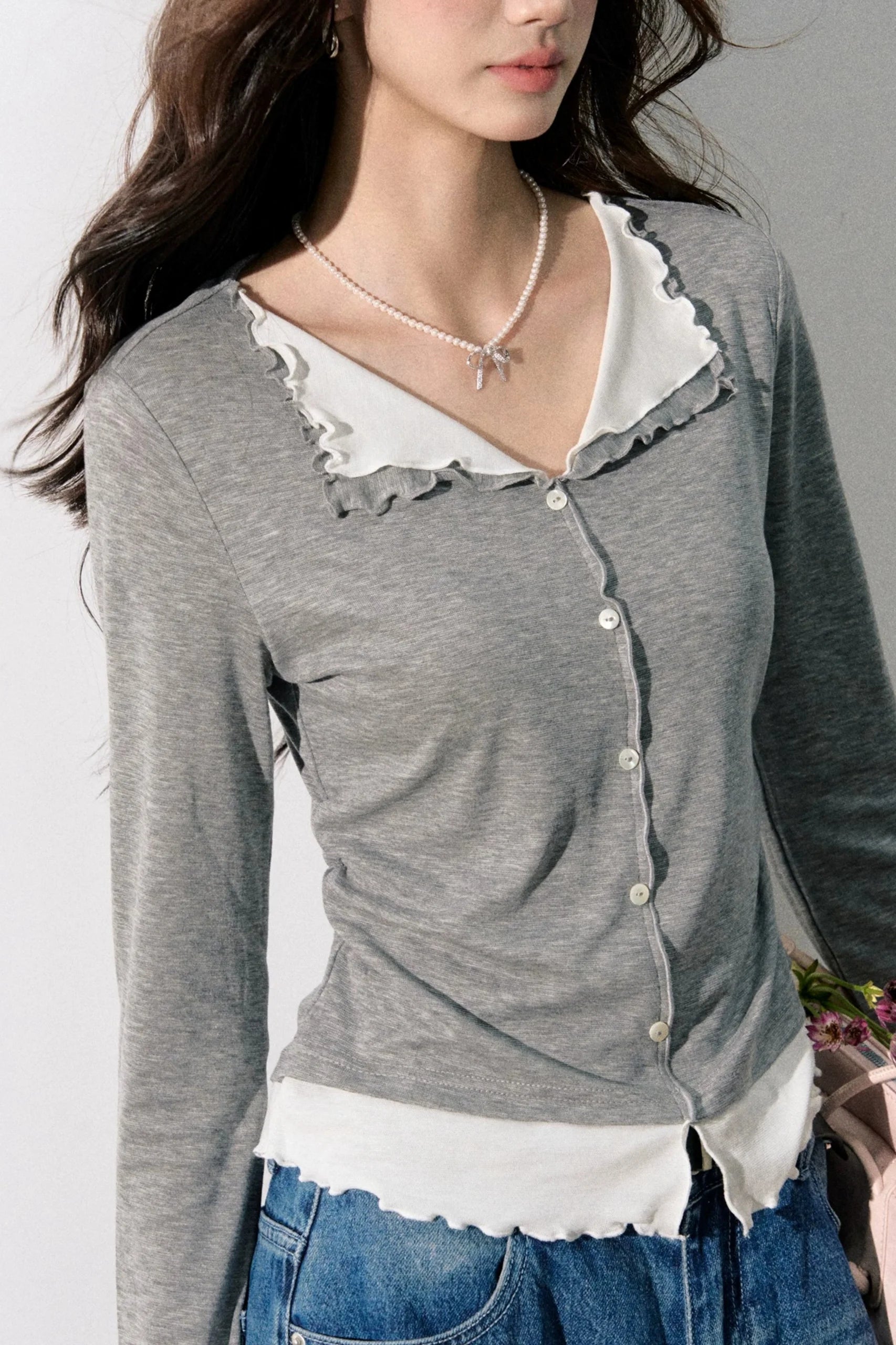 Miu-Style Collared Knit Sweater