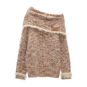 Mixed Yarn Slanted Shoulder Sweater
