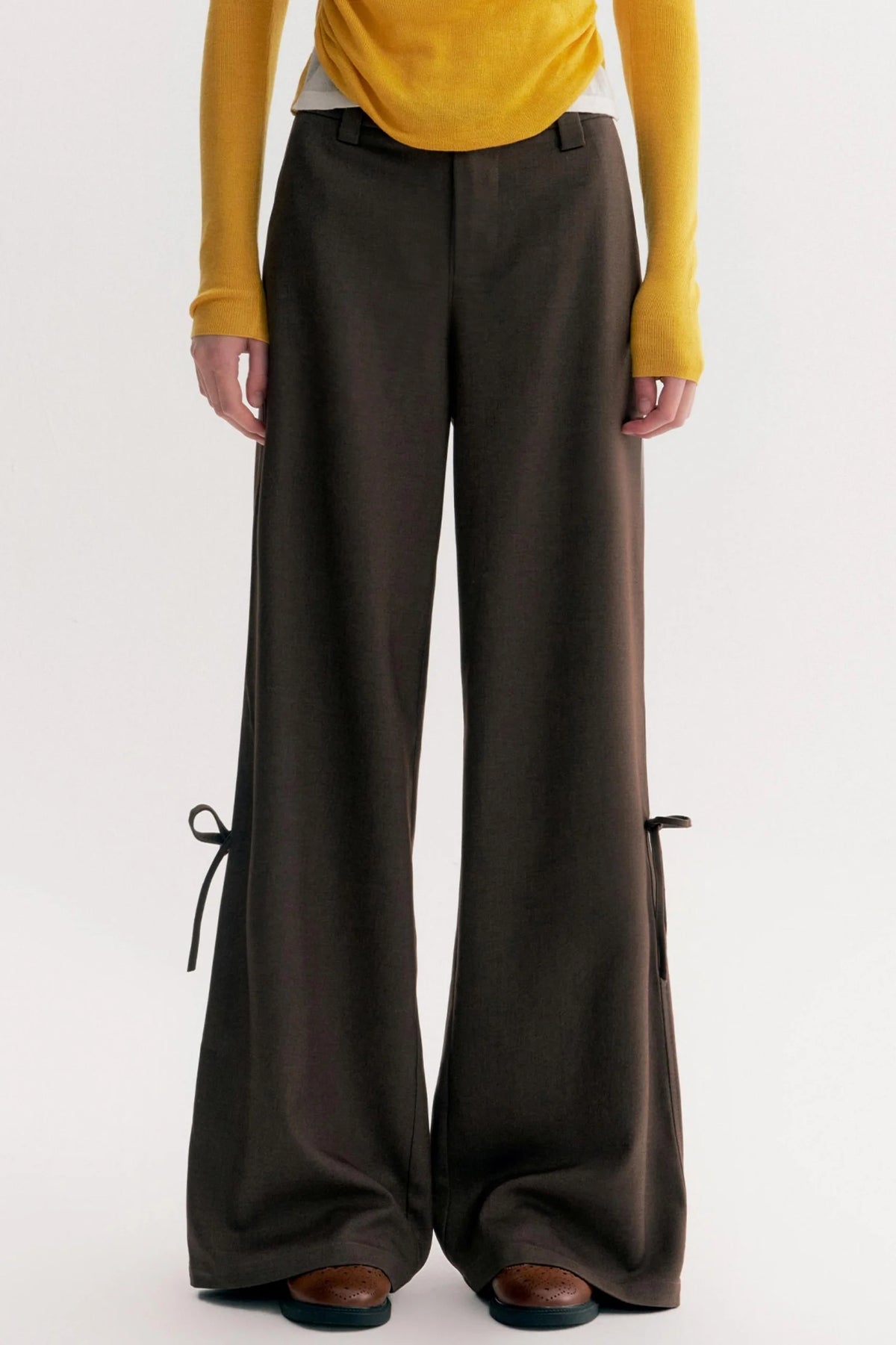 Mocha Handmade Upright System Wide-Leg Suit Pants