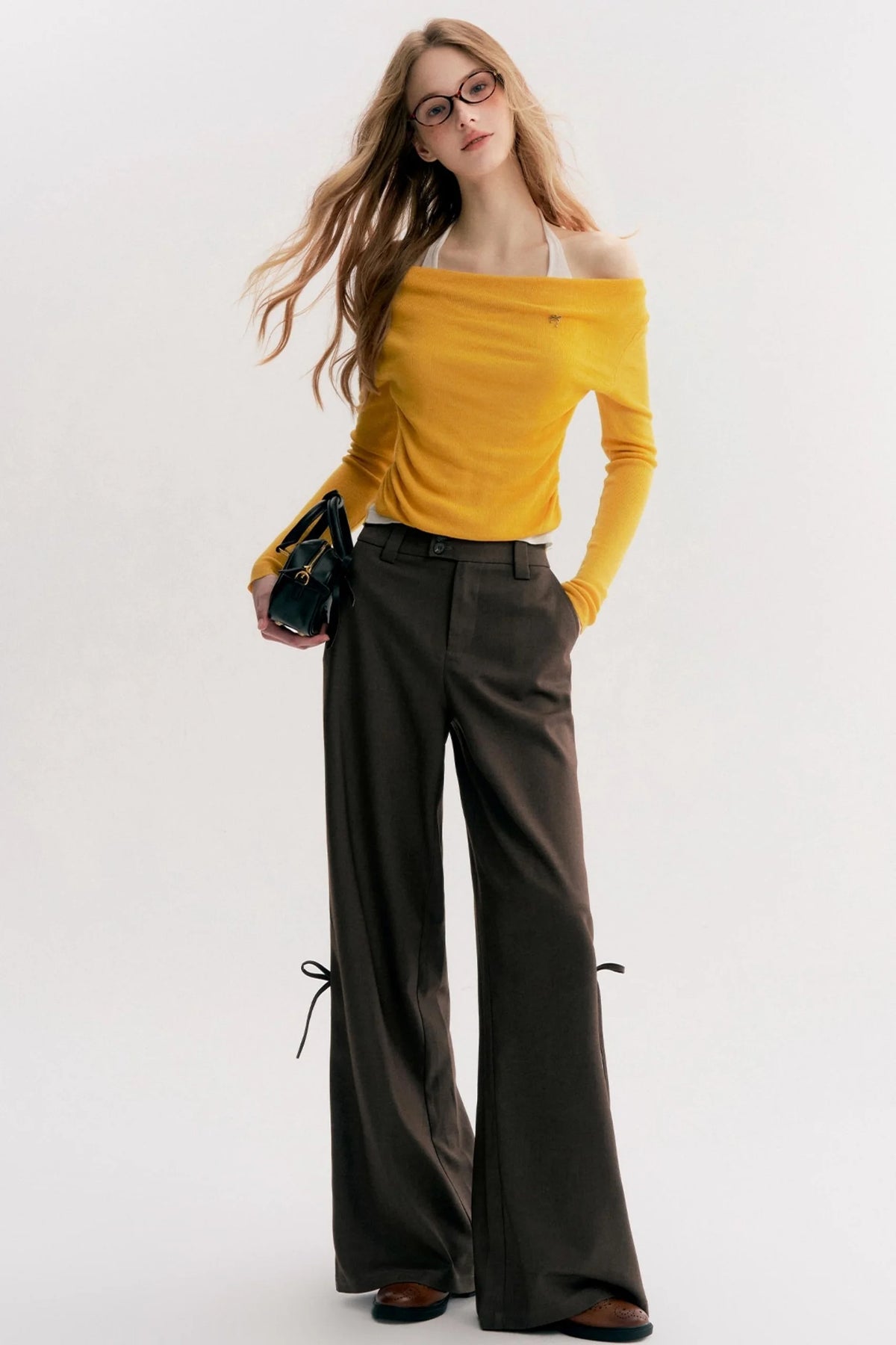 Mocha Handmade Upright System Wide-Leg Suit Pants