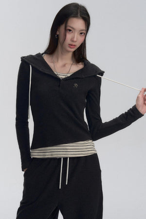 Mock Two-Piece Hooded Set-Up