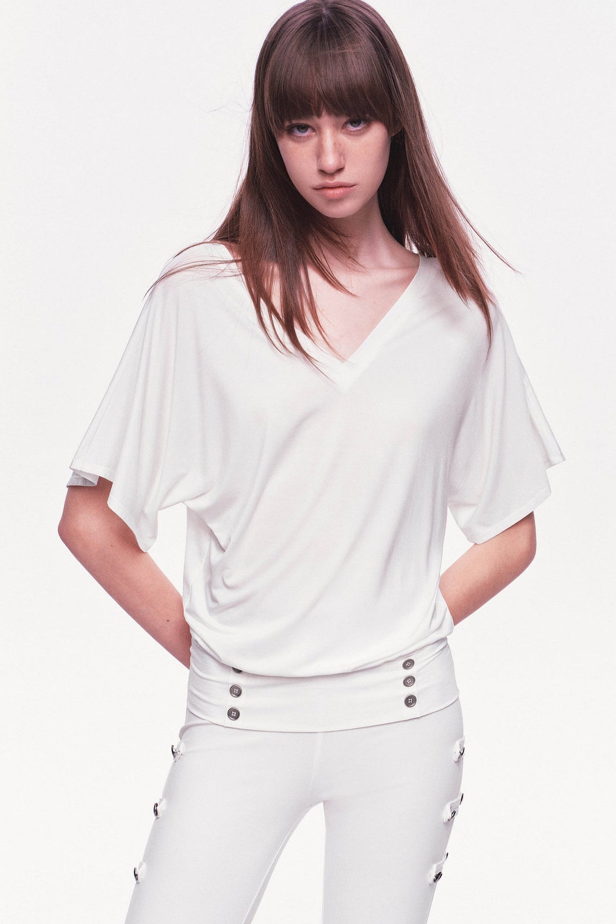 Modal Knit V-Neck Batwing Top