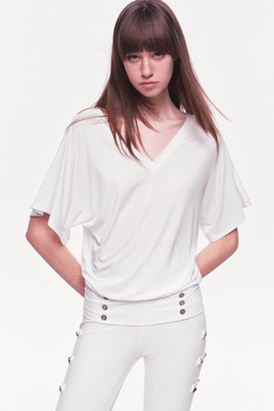 Modal Knit V-Neck Batwing Top
