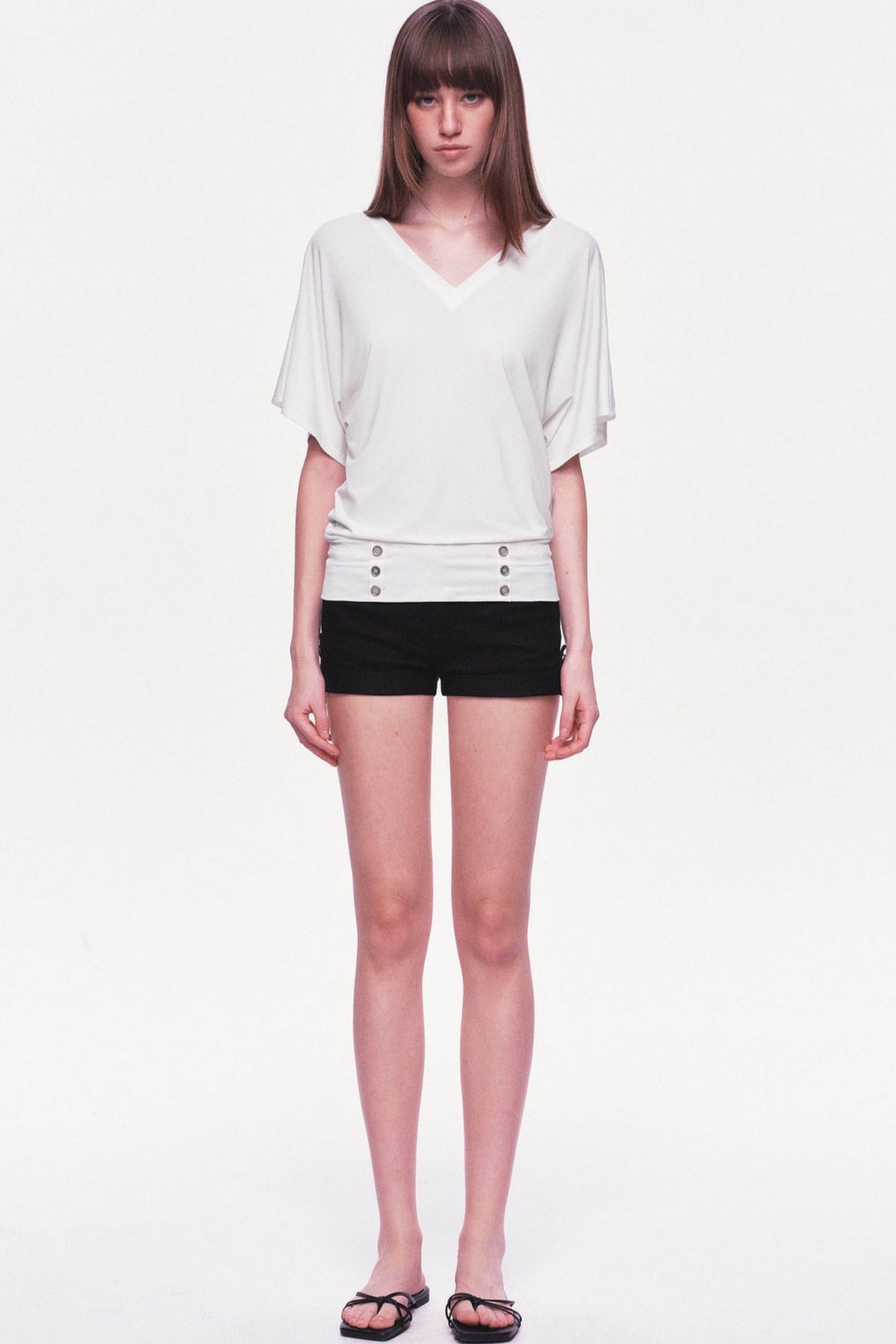 Modal Knit V-Neck Batwing Top