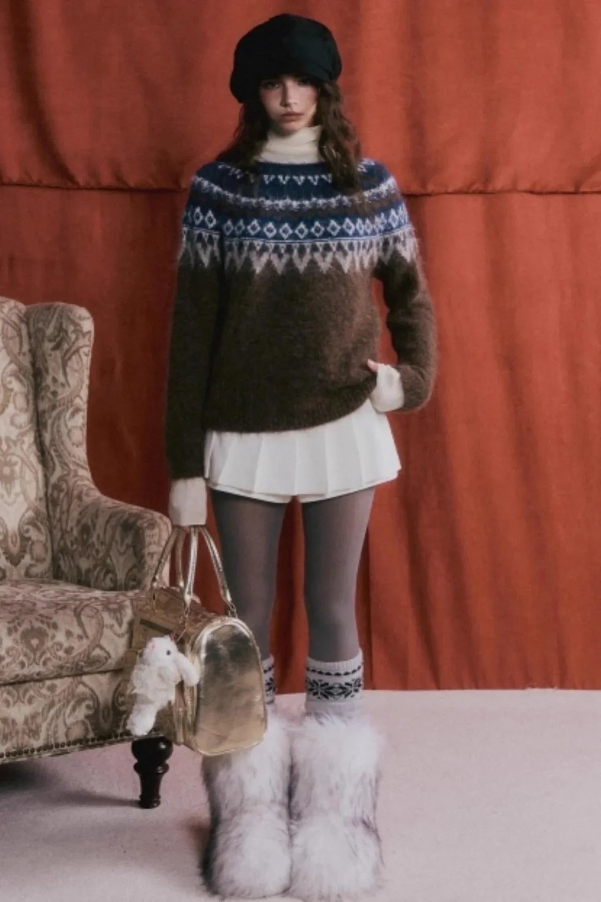 Mohair Pleated Culottes Skirt