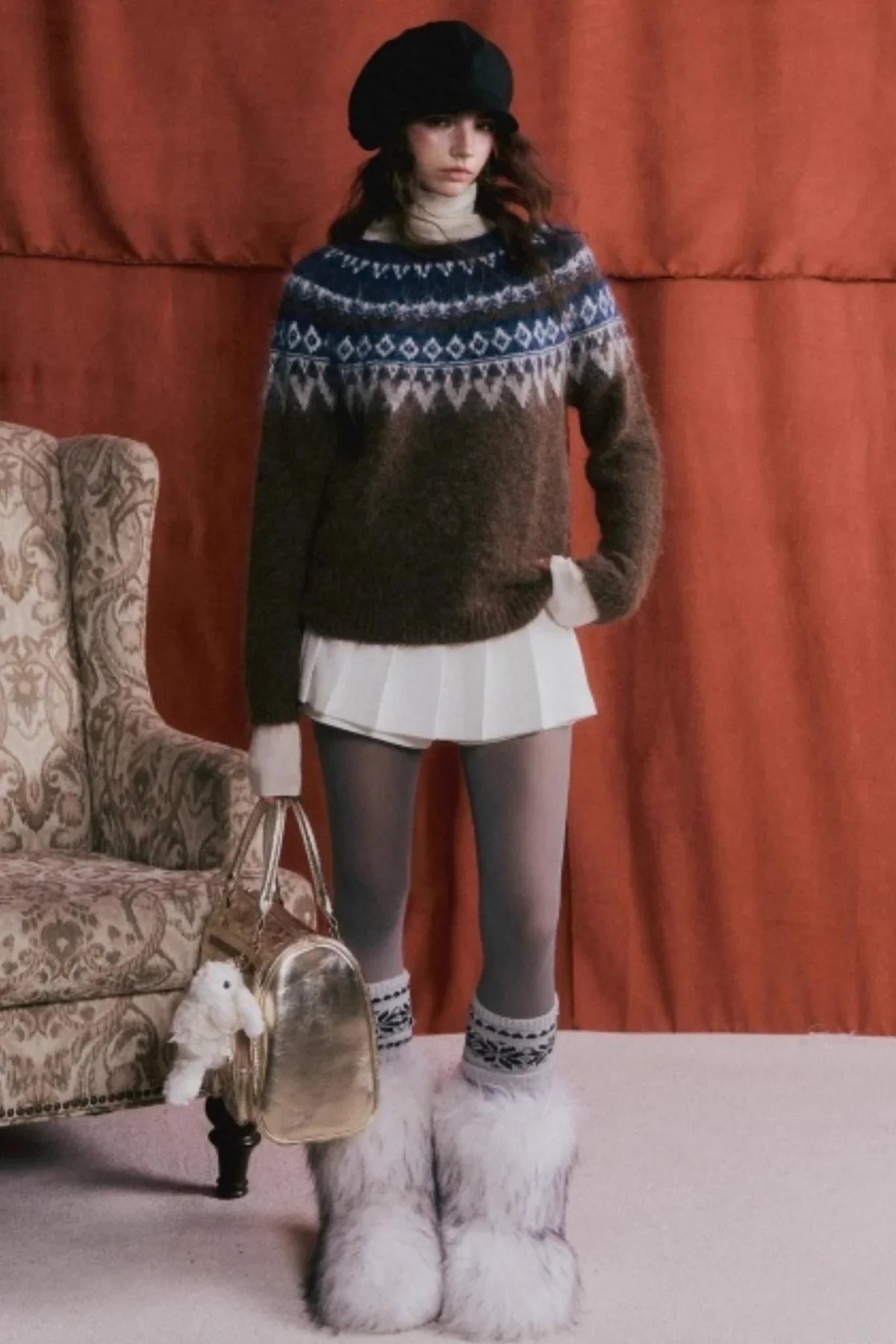 Mohair Pleated Culottes Skirt