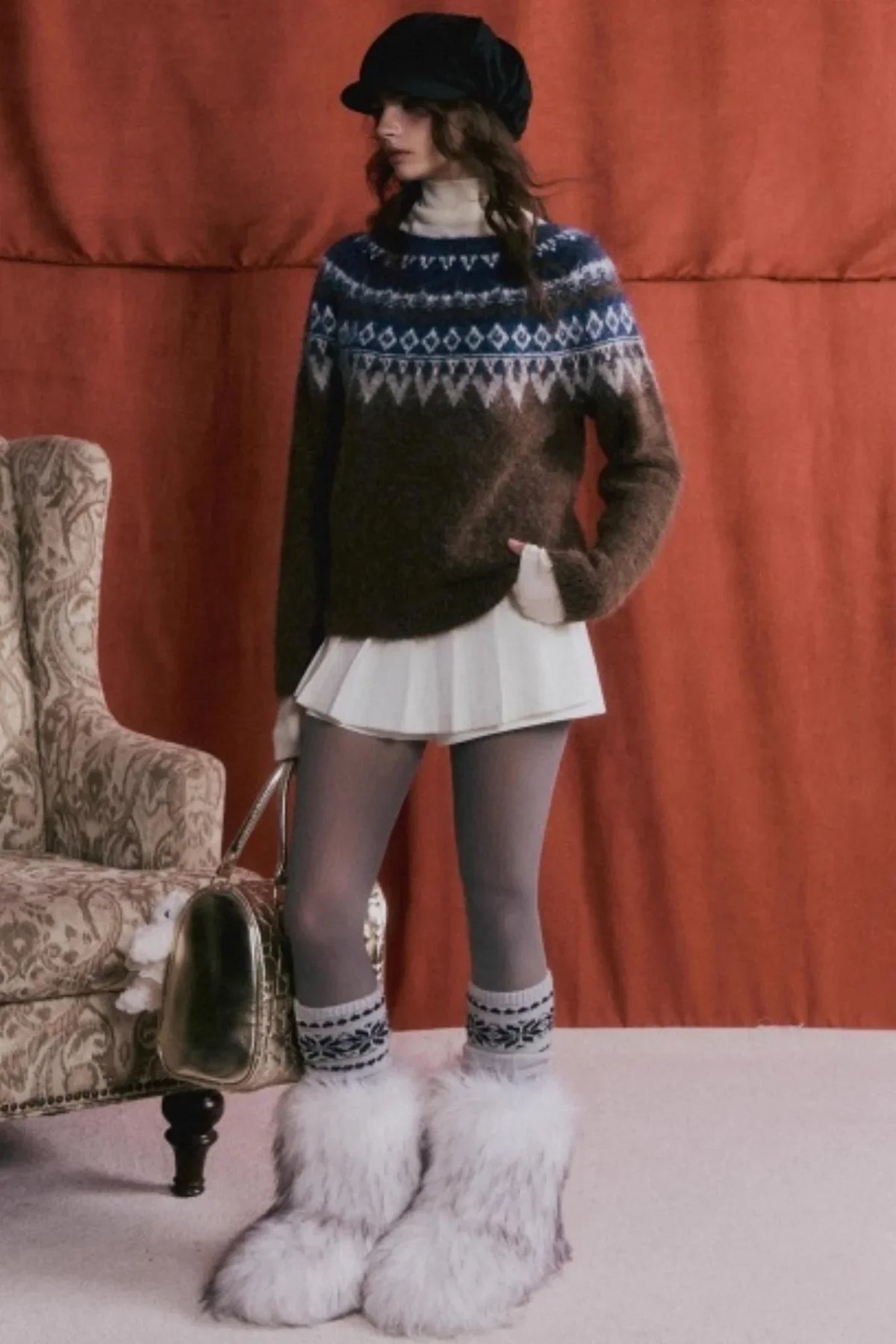 Mohair Pleated Culottes Skirt