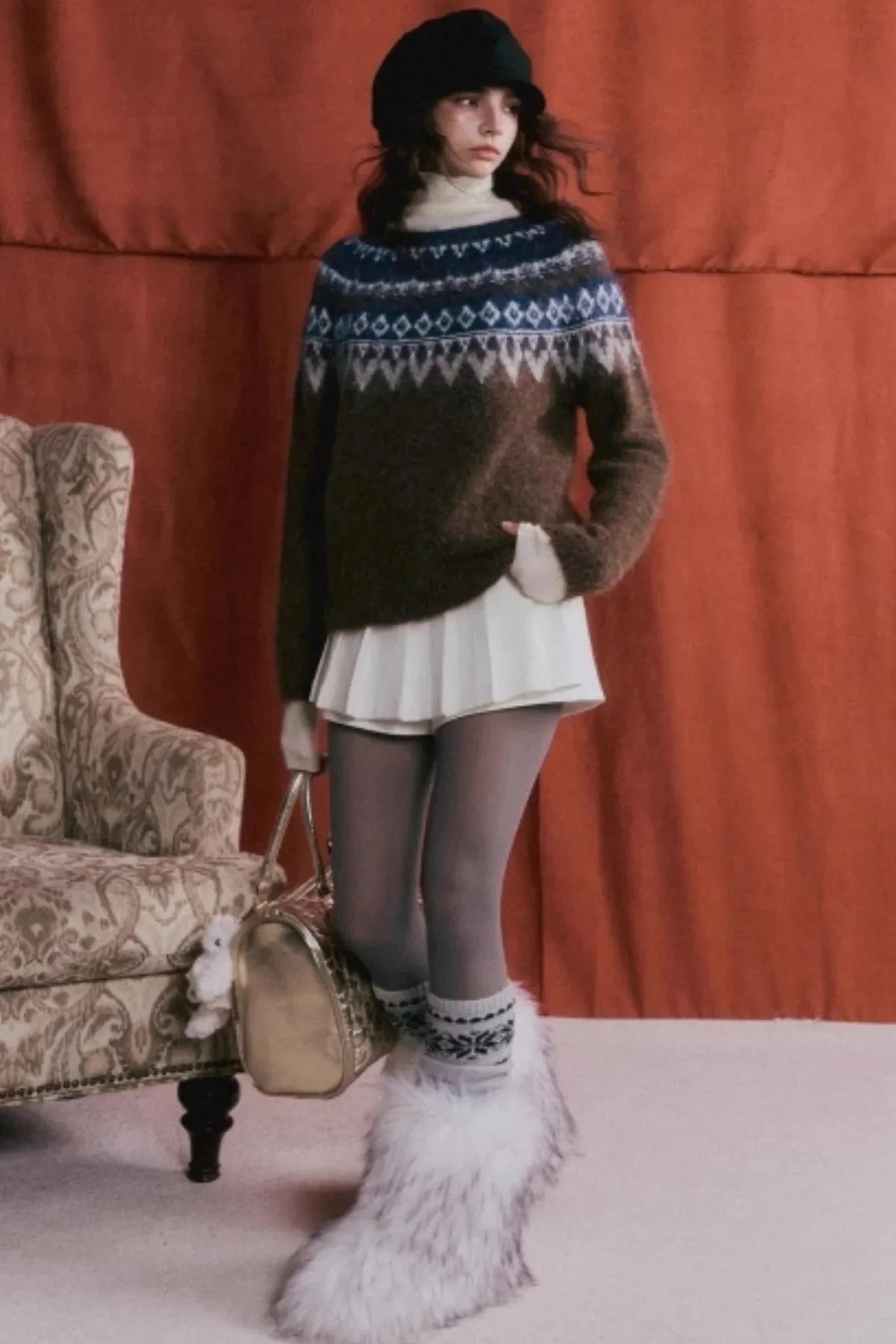 Mohair Pleated Culottes Skirt
