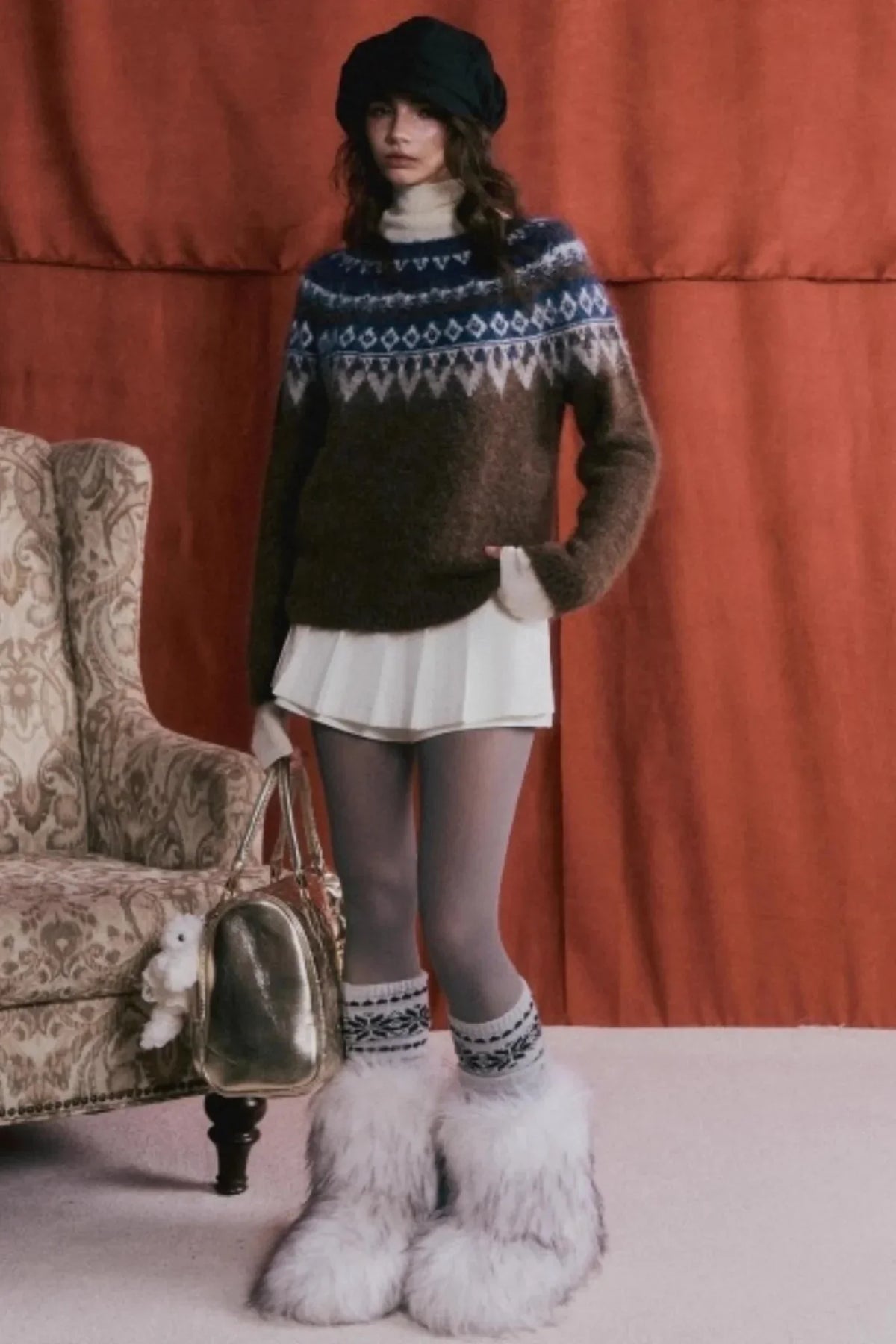 Mohair Pleated Culottes Skirt