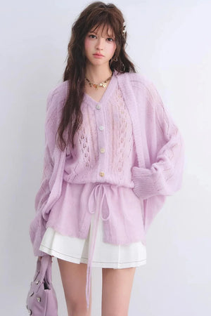Mohair Purple Cut-Out Cardigan Set-Up
