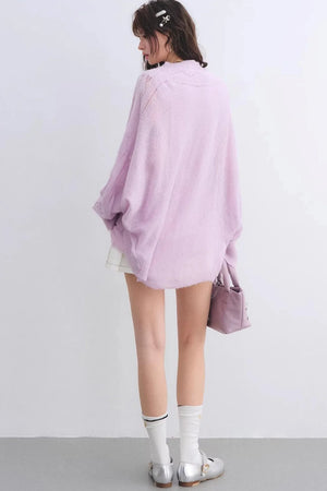 Mohair Purple Cut-Out Cardigan Set-Up