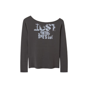 Monogram Print Off-Shoulder Slim T-Shirt