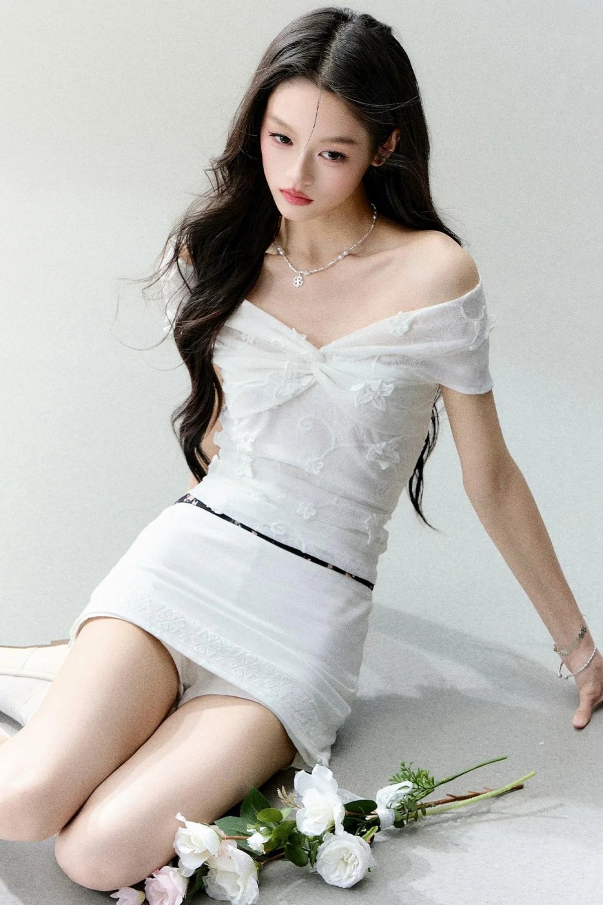 Moonlight Jacquard One-Shoulder Top Set-Up