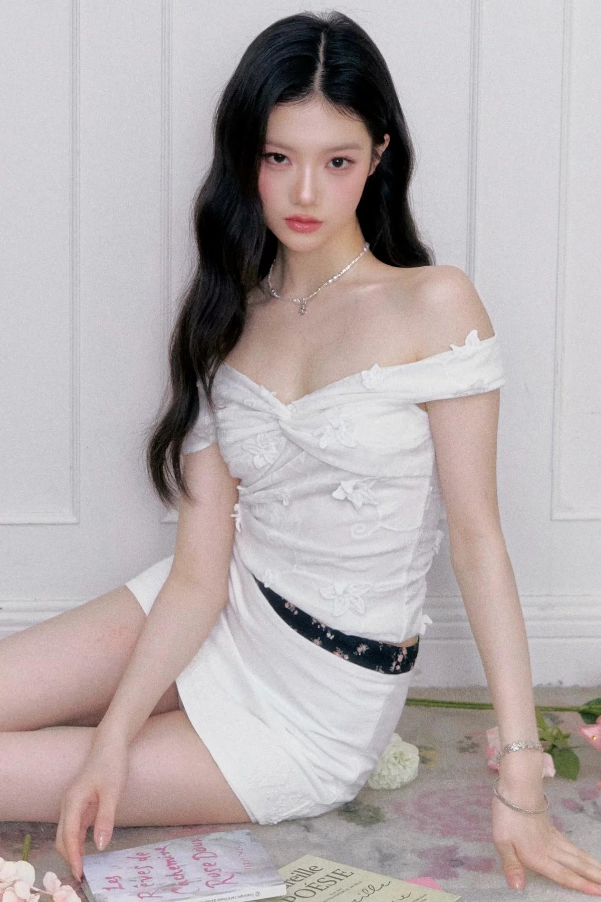 Moonlight Jacquard One-Shoulder Top Set-Up