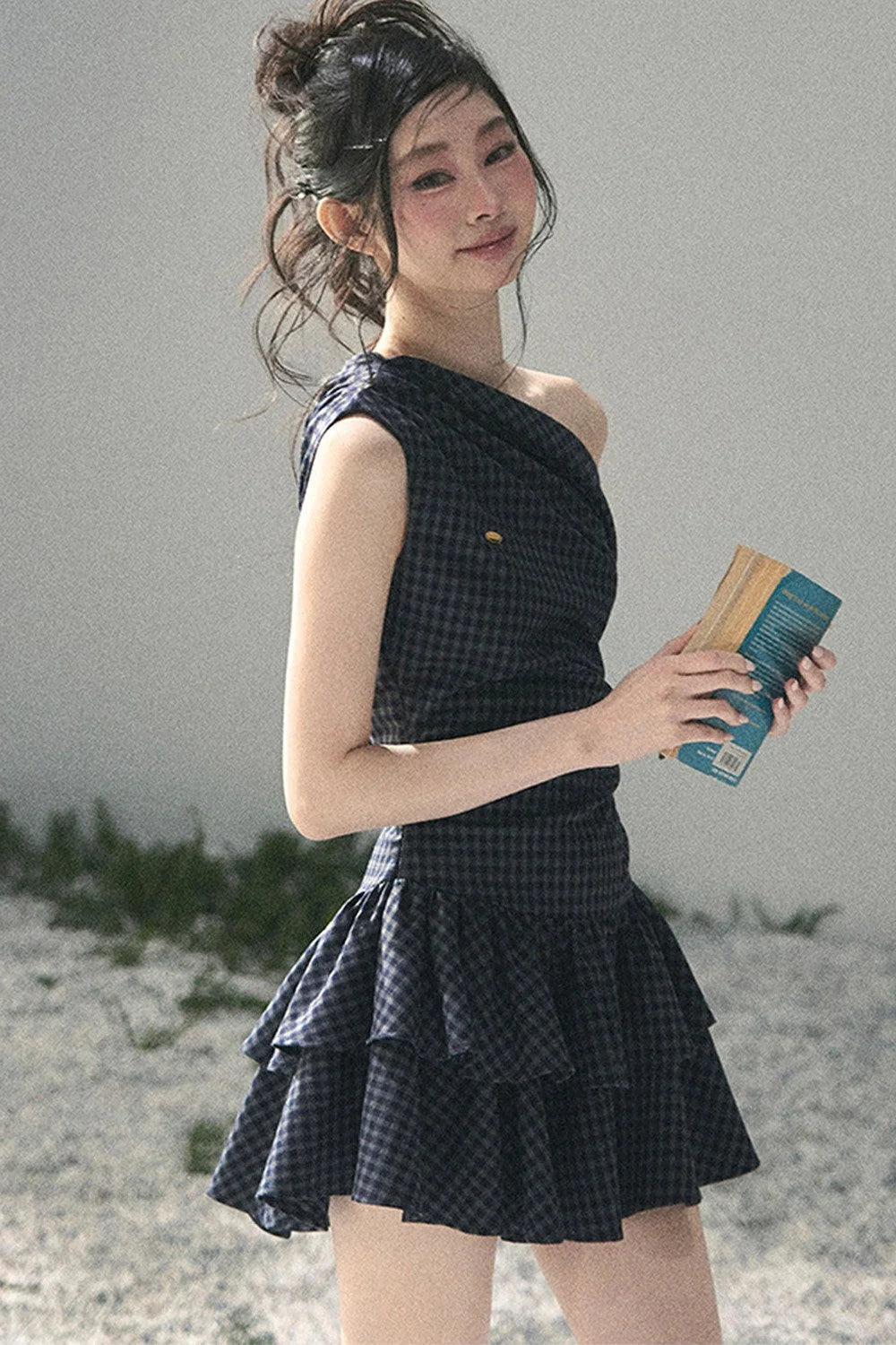 Moonlight Plaid Off-Shoulder Dress