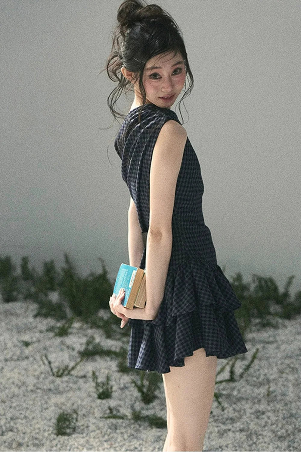 Moonlight Plaid Off-Shoulder Dress