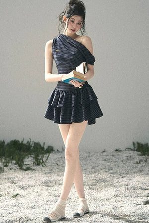 Moonlight Plaid Off-Shoulder Dress