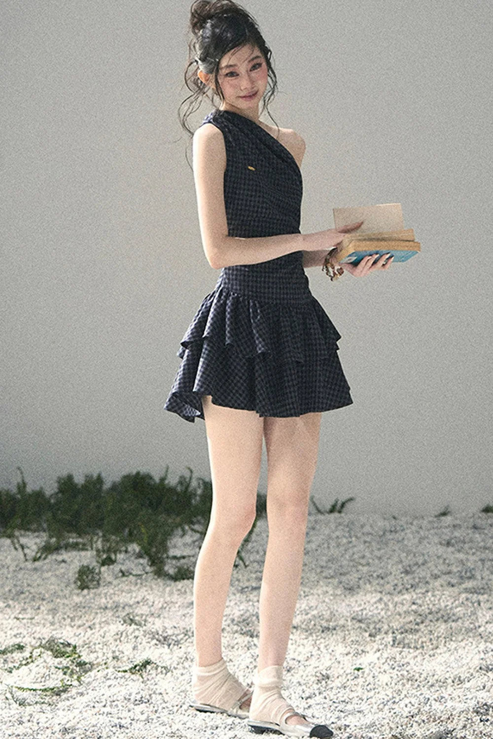 Moonlight Plaid Off-Shoulder Dress