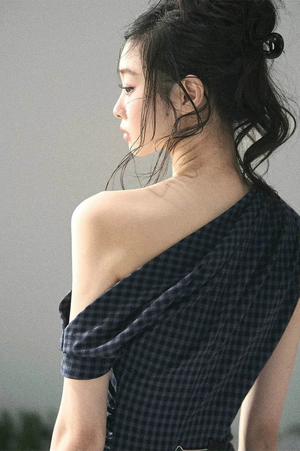 Moonlight Plaid Off-Shoulder Dress