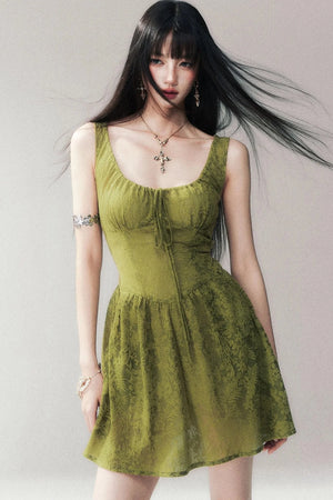 Moss Green Sleeveless Lace Dress