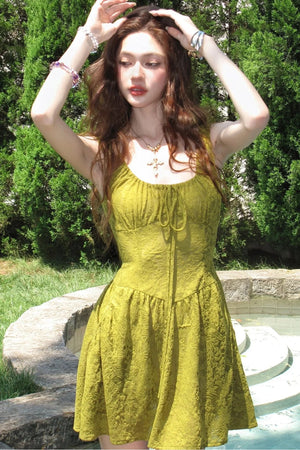 Moss Green Sleeveless Lace Dress