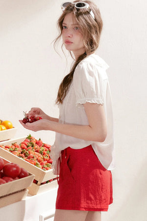 Mulberry Silk Lace Ruffle V-Neck Top
