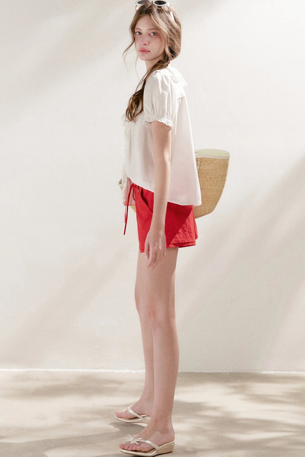 Mulberry Silk Lace Ruffle V-Neck Top