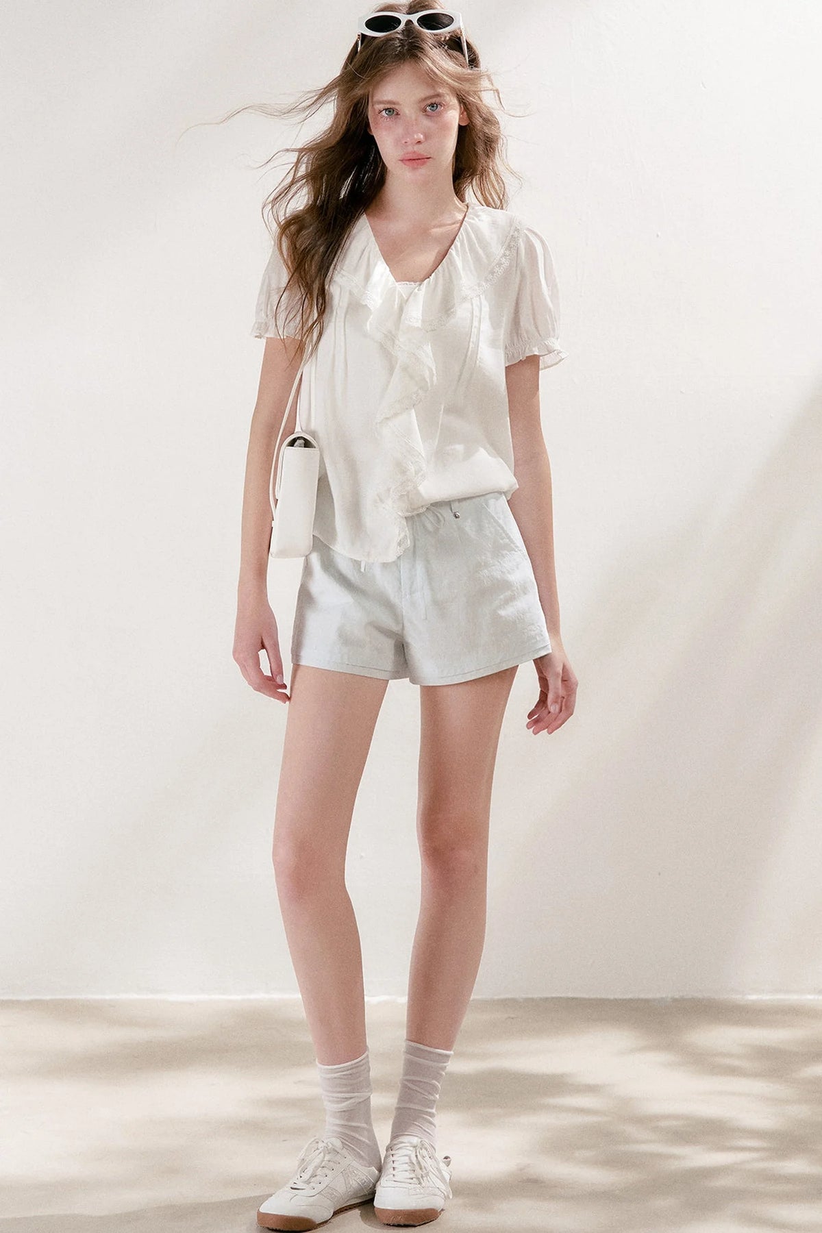 Mulberry Silk Lace Ruffle V-Neck Top