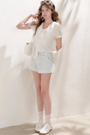 Mulberry Silk Lace Ruffle V-Neck Top