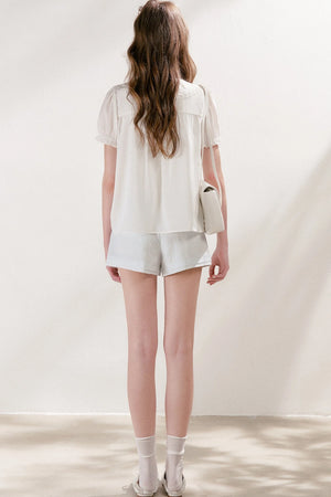 Mulberry Silk Lace Ruffle V-Neck Top