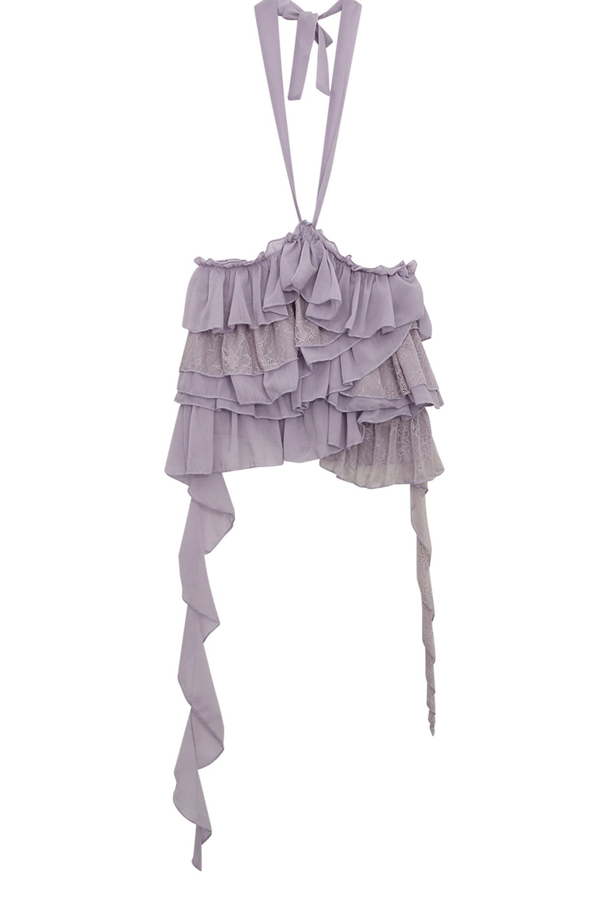 Multi-Layer Ruffle Lace Halter Top and Pants Set-Up