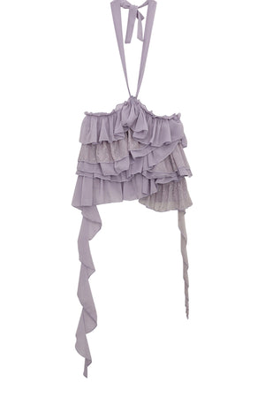 Multi-Layer Ruffle Lace Halter Top and Pants Set-Up