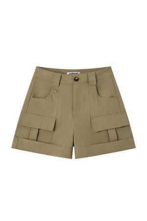 Multi-Pocket Rolled Hem Cargo Shorts